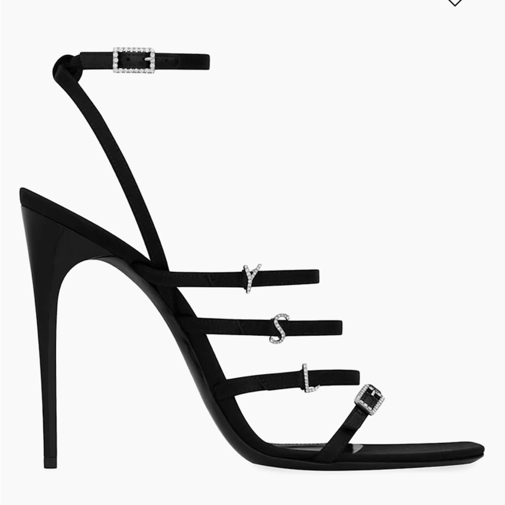 Saint Laurent Jerry Sandals in Crepe Satin and Rhinestones